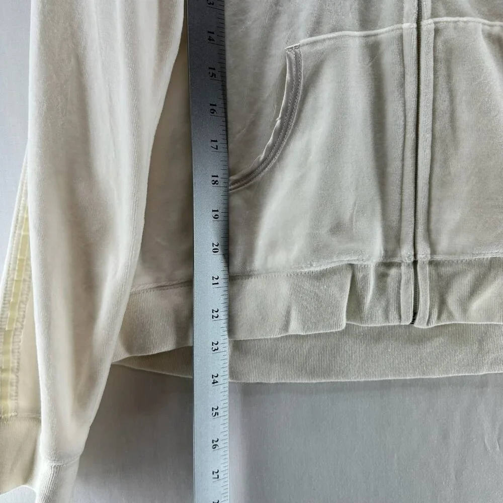 Izod Movement Velour Full-zip Hooded Sweatshirt Women L Stretch Pocket Off White - Picture 10 of 12